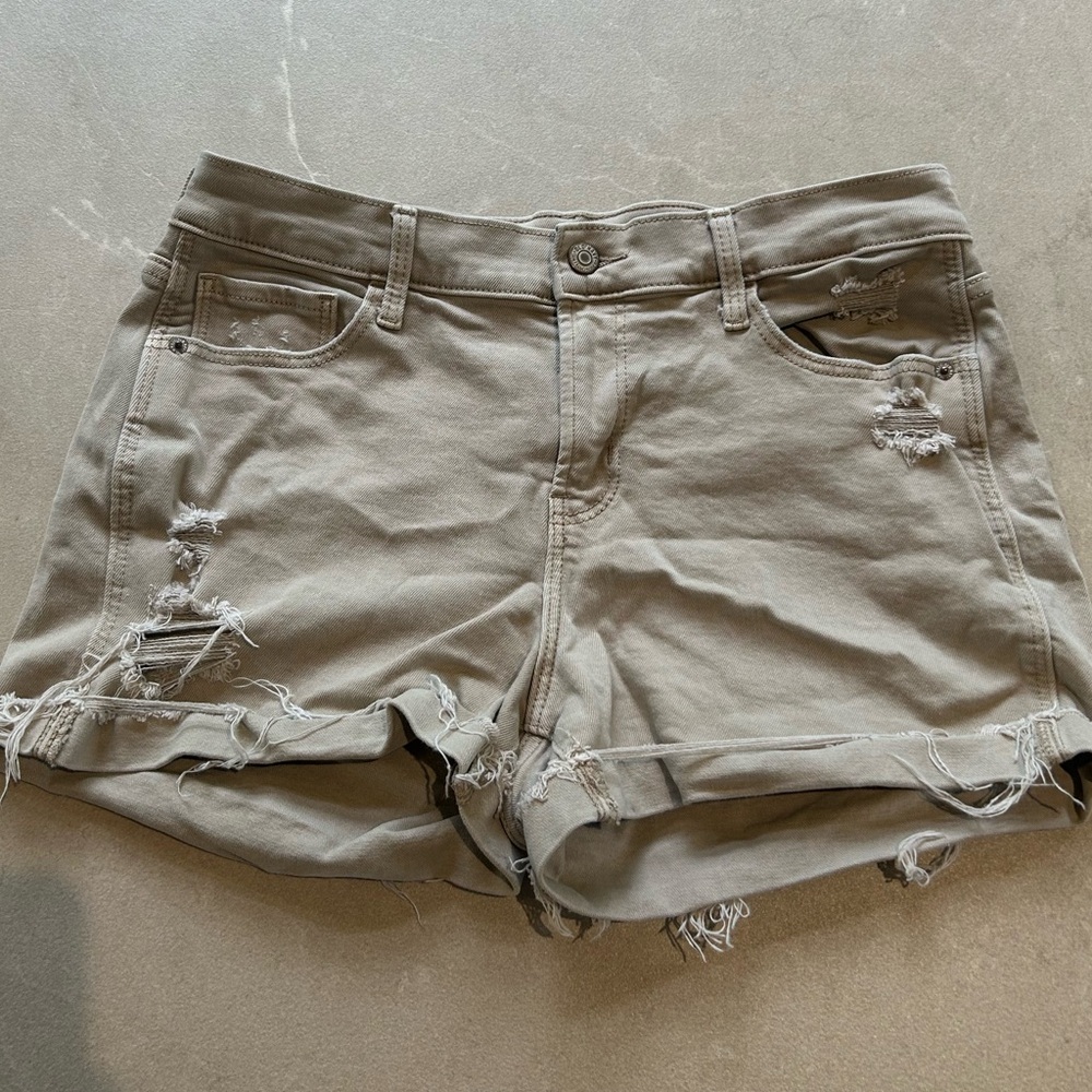 Distressed Mid Rise Boyfriend Gray Jean Shorts - Picture 2 of 8